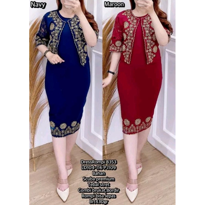 RHEINA DRESS WANITA SCUBA PREMIUM MIX BROKAT ROMPI LEPAS DRESS WANITA