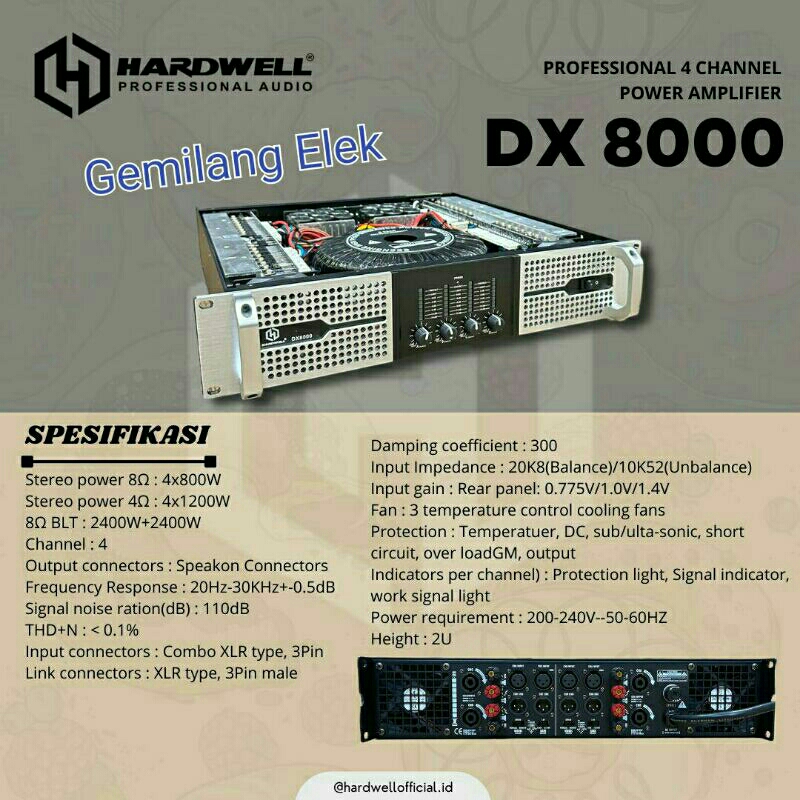 Power Amplifier HARDWELL DX 8000 Original 4 Channel