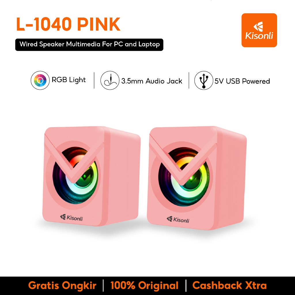 KISONLI Gaming Speaker Komputer/Laptop L1040 LED RGB Light With Switch Volume Control - Pink