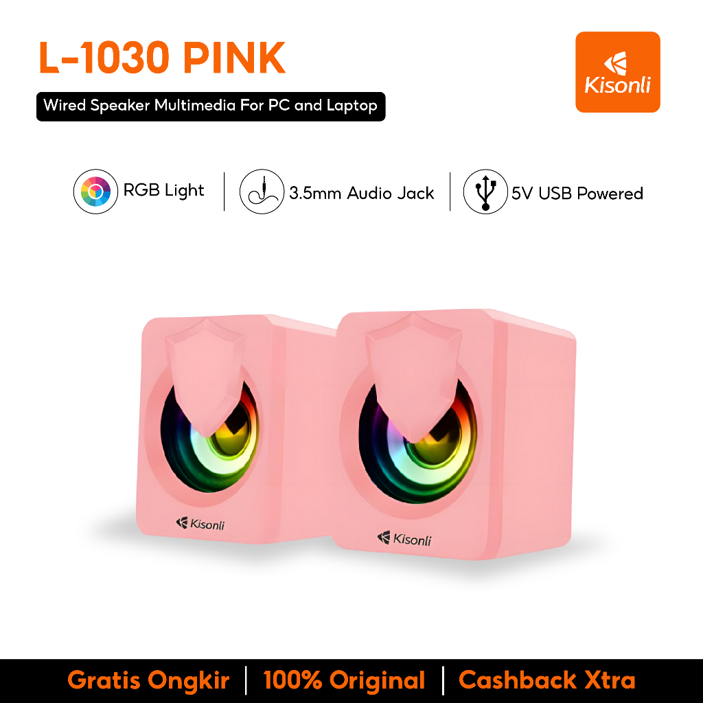 KISONLI Speaker Komputer/Laptop L-1030 LED RGB Light With Switch Volume Control - Pink-1