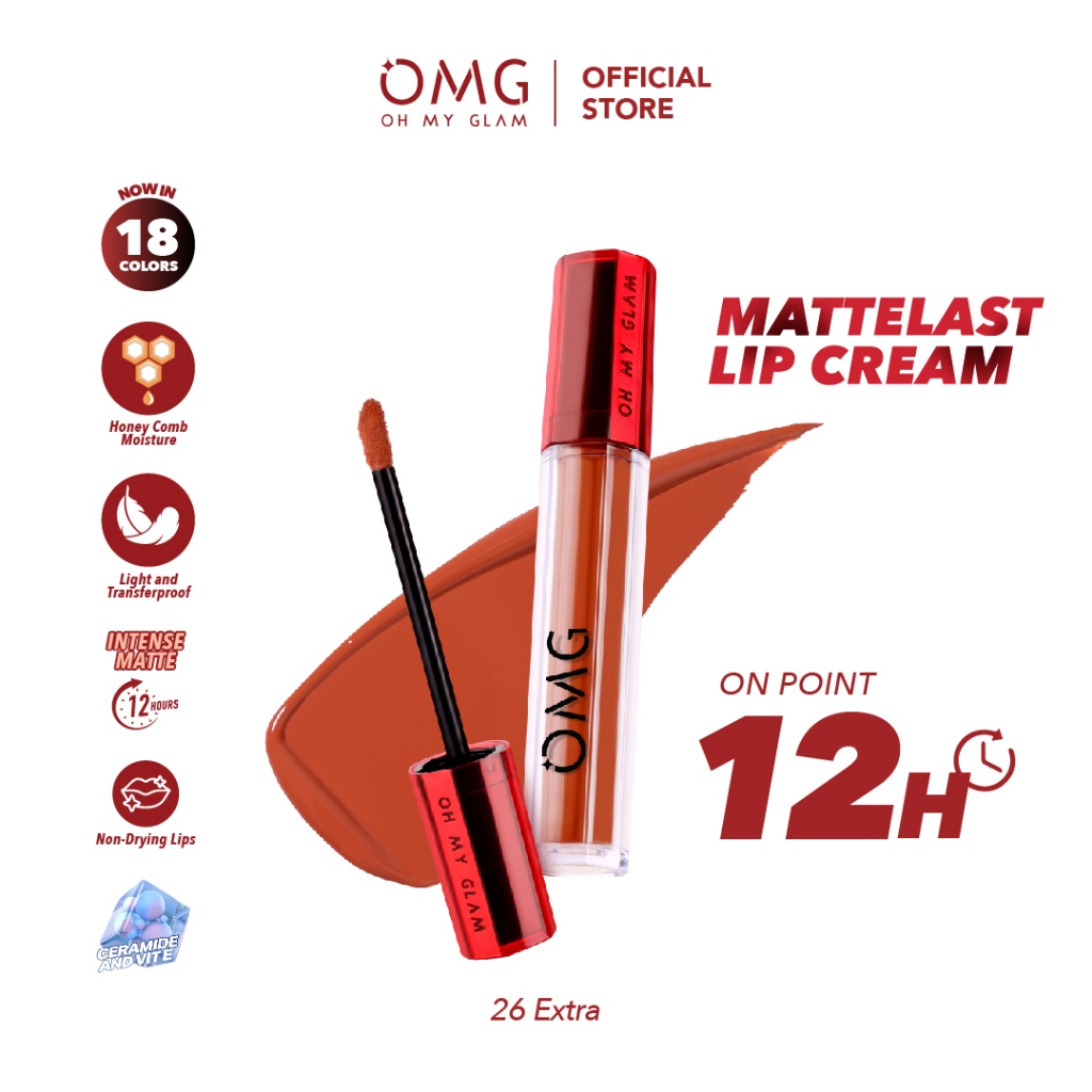 OMG OH MY GLAM Mattelast Lip Cream 26 Extra 2.9 g  - Lip Cream Matte Dengan Warna Intense, Tahan Lam