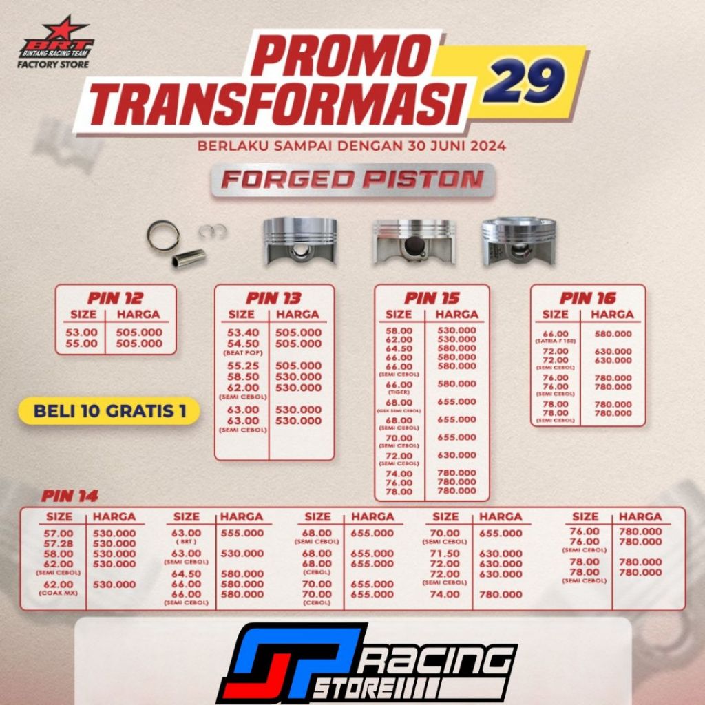 BRT Piston Forging 57mm / 57,28mm - Pin 14mm