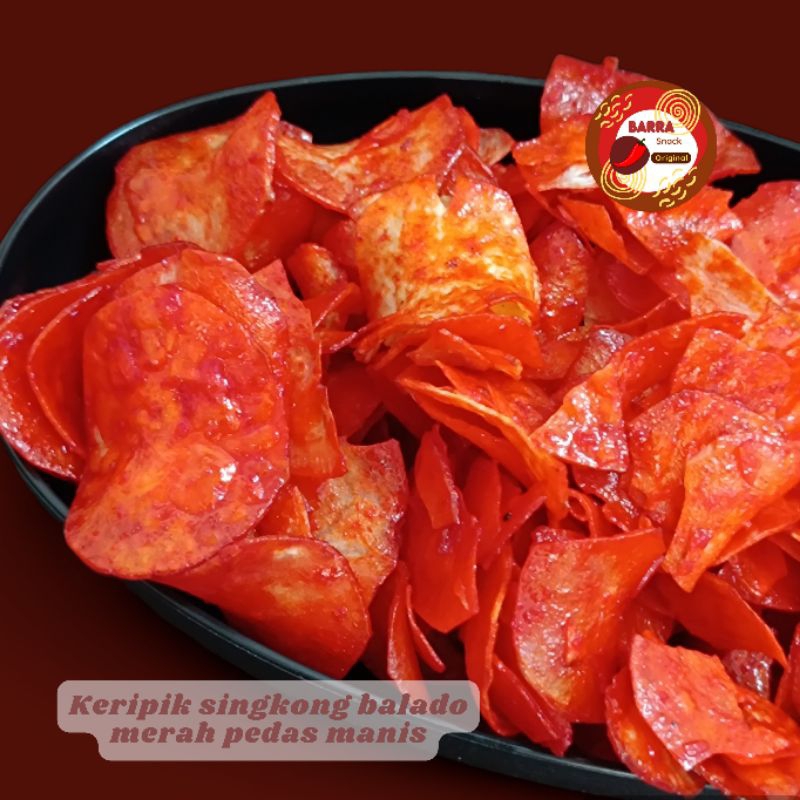 

500 gr keripik singkong balado merah lengket manis pedas renyah