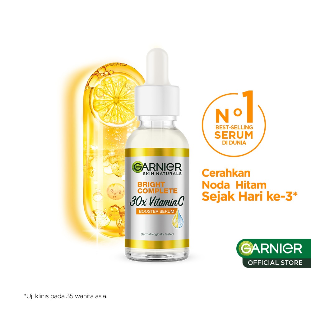 Foto Garnier Bright Complete Vitamin C 30x Booster Serum Skin Care - 15/30/50 ml (Cepat Cerahkan Noda Hitam & Samarkan Bekas Jerawat)