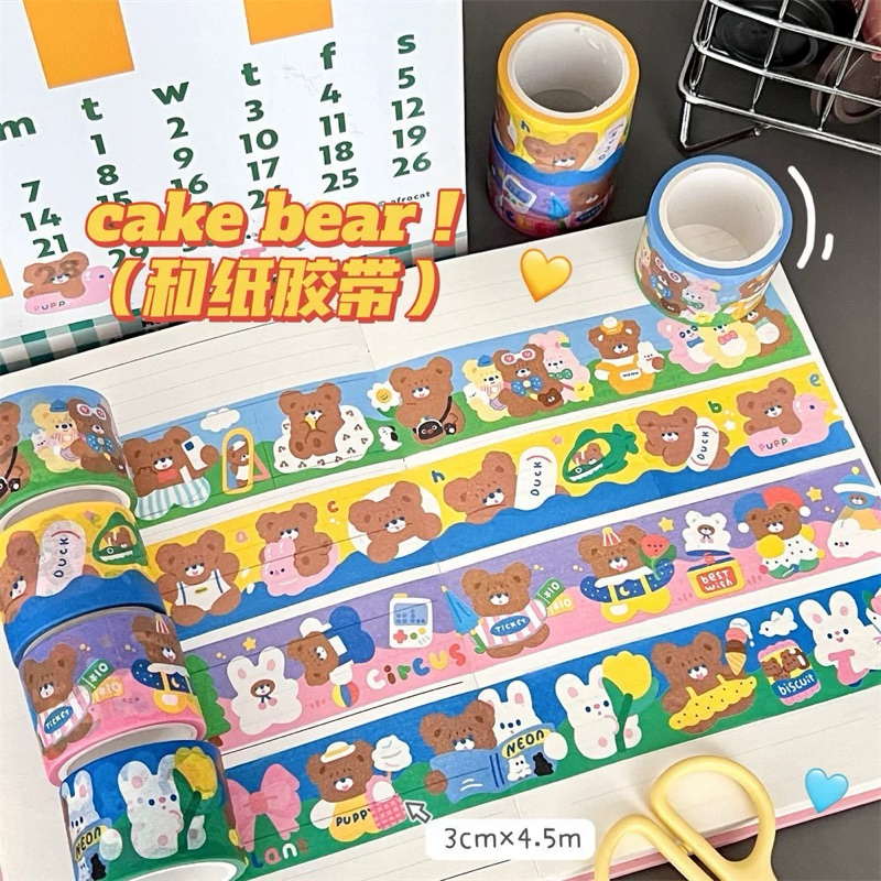 

washi tape bear lucu pink biru kuning ungu readystock B801