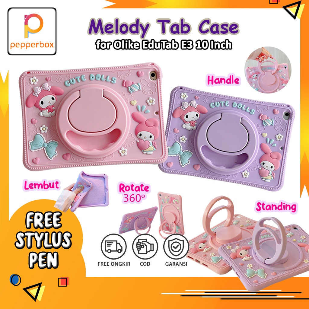 Olike EduTab E3 10 Inch Ring Case Sandaran Softcase Anak Kids Friendly Melody Case Aman Pink Ungu