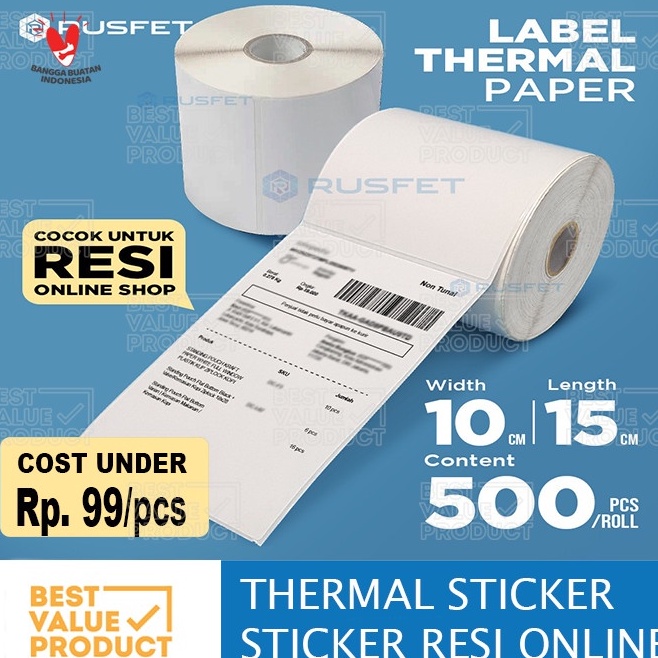 

LABEL THERMAL PAPER A6 5PCS KERTAS STIKER RESI BARCODE 1X15MM KODE E8V2