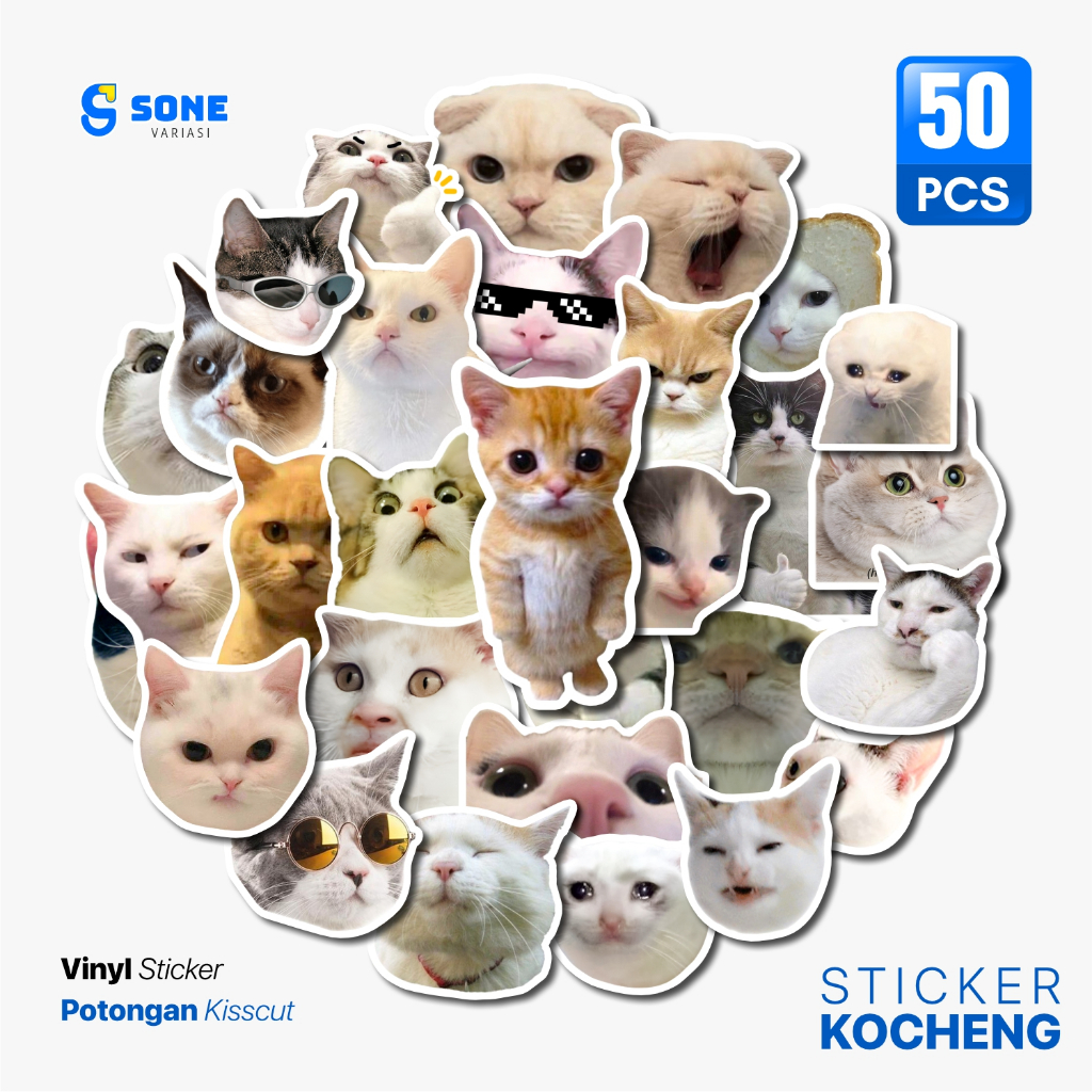 

Sticker Pack Meme Kucing Aesthetic Paper Vinyl Waterproof Dekorasi Stiker Laptop Buku Journal Koper