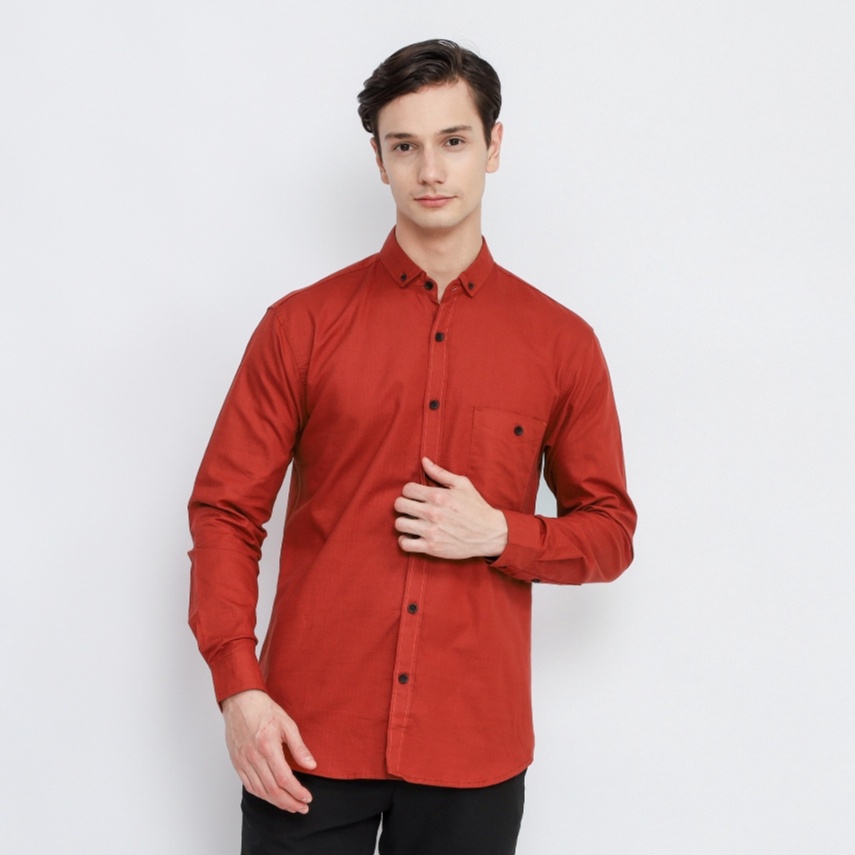 Sale Kemeja Polos Lengan Panjang Pria Terracota Premium  Kemeja Pria Terracotta Slimfit High Quality