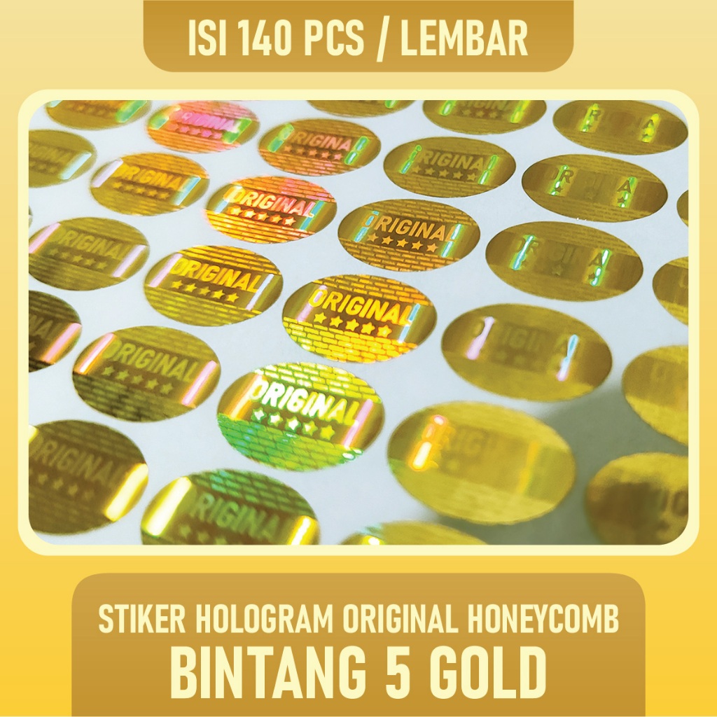 

Stiker Hologram Original HONEYCOMB OVAL 1.5x1CM _ BINTANG 5 GOLD