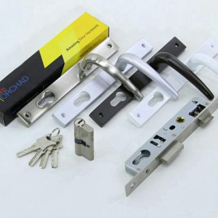 siap kirim Kunci pintu aluminium LHP Handle Plat Orchad P1  2 warna Hitam Putih Coklat kunci Pintu A