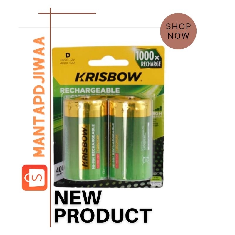 Krisbow Set 2 Pcs Baterai Rechargeable D Hr20 4000 Mah