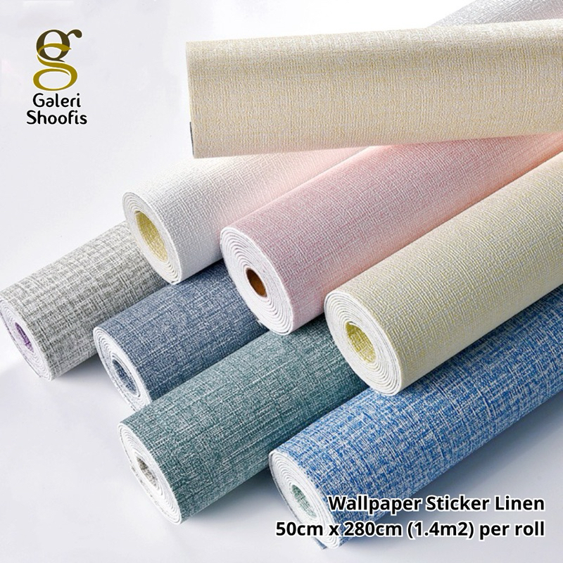 Wallpaper Stiker Dinding Linen Tebal Tekstur Polos dan Motif Walpaper Linen Roll