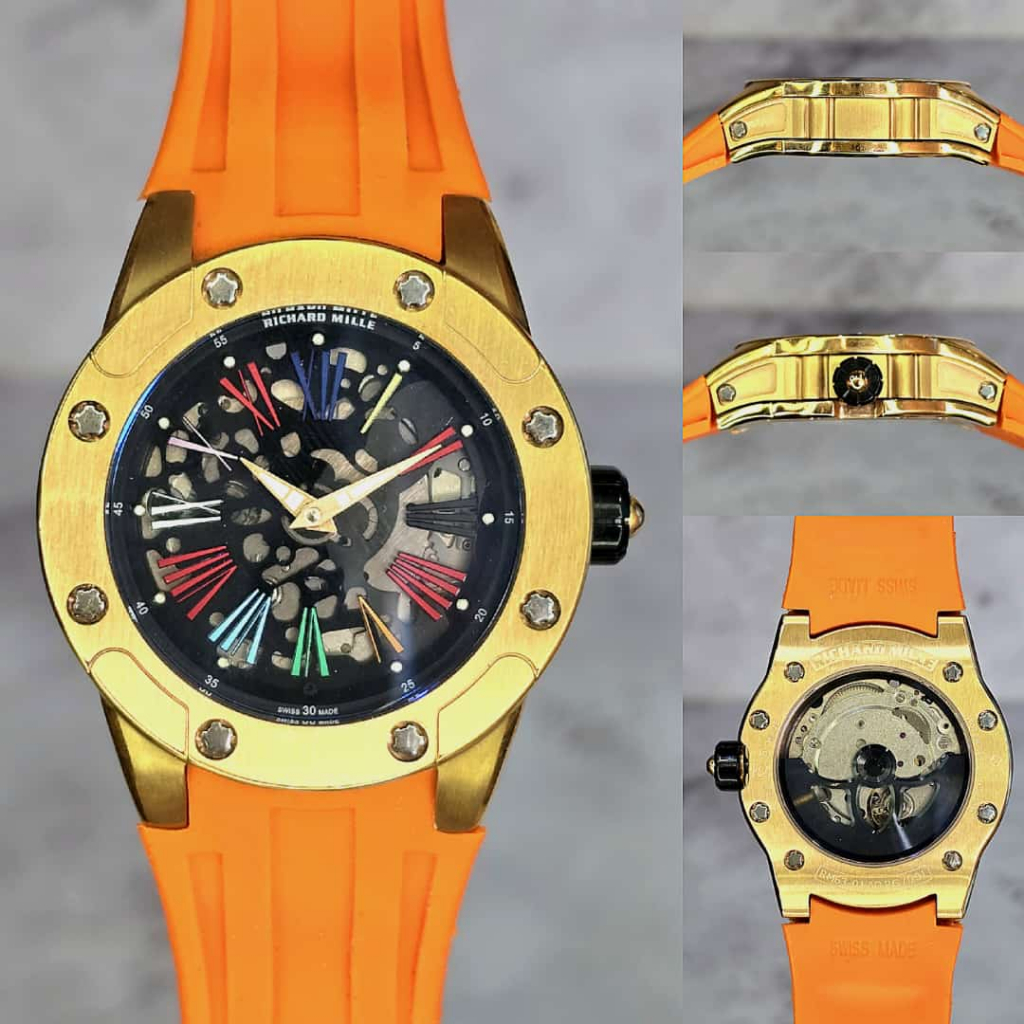 Jam Tangan Luxury RM 63-01 Swiss Automatic 40mm Yellow Dial Fullset Clean 1:1