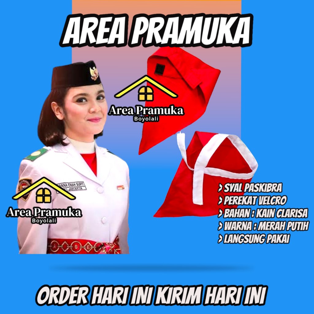 Syal paskibra merah perekat / syal paskibra merah putih ( bijian )