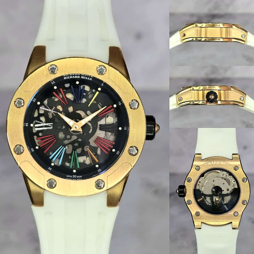 Jam Tangan Luxury RM63-01 Kaca Sapphire Swiss Automatic 40mm White Dial Gold