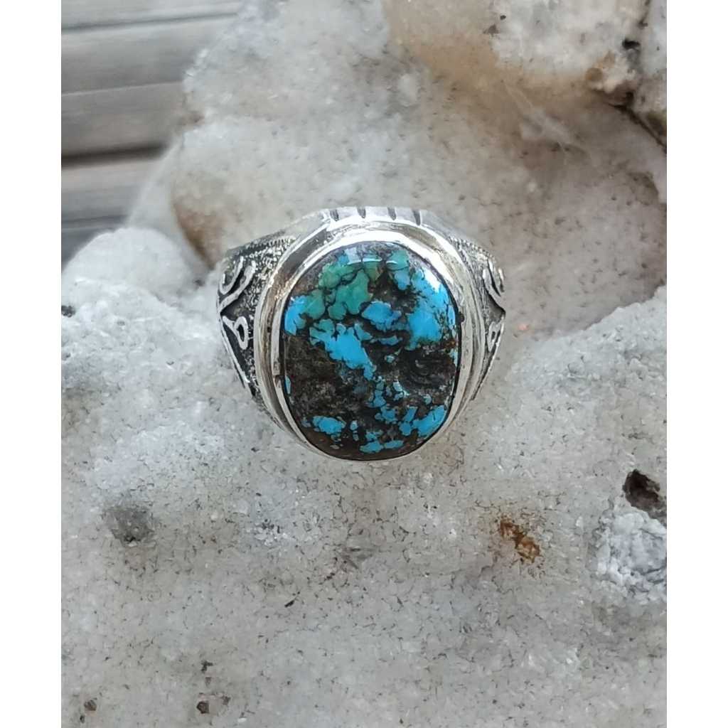 Natural Pirus Persia Blue Fancy Lawasan Ring Perak 925 Handmade