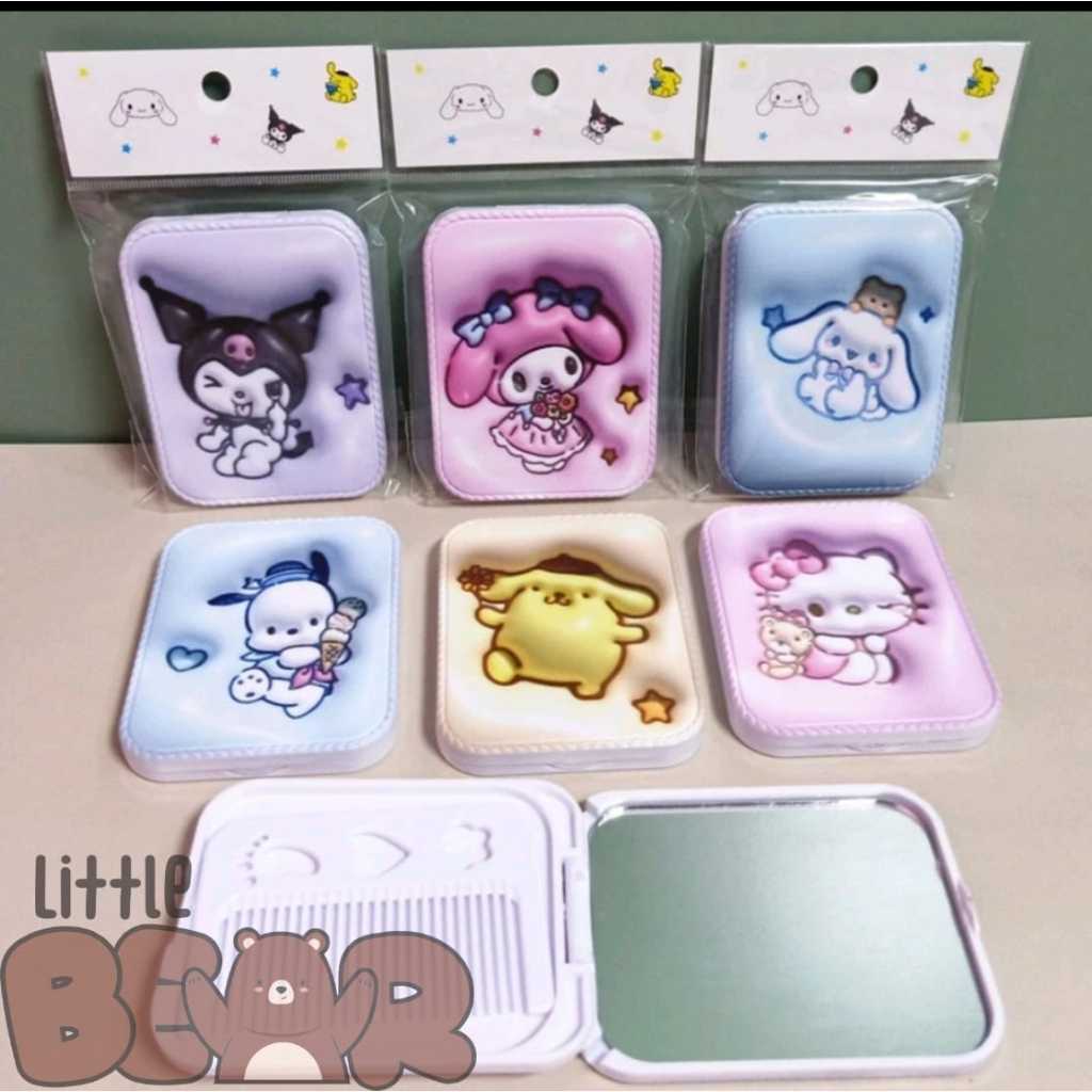 CERMIN LIPAT MINI KOREA MOTIF KARAKTER LUCU WARNA PASTEL / KACA LIPAT MINI