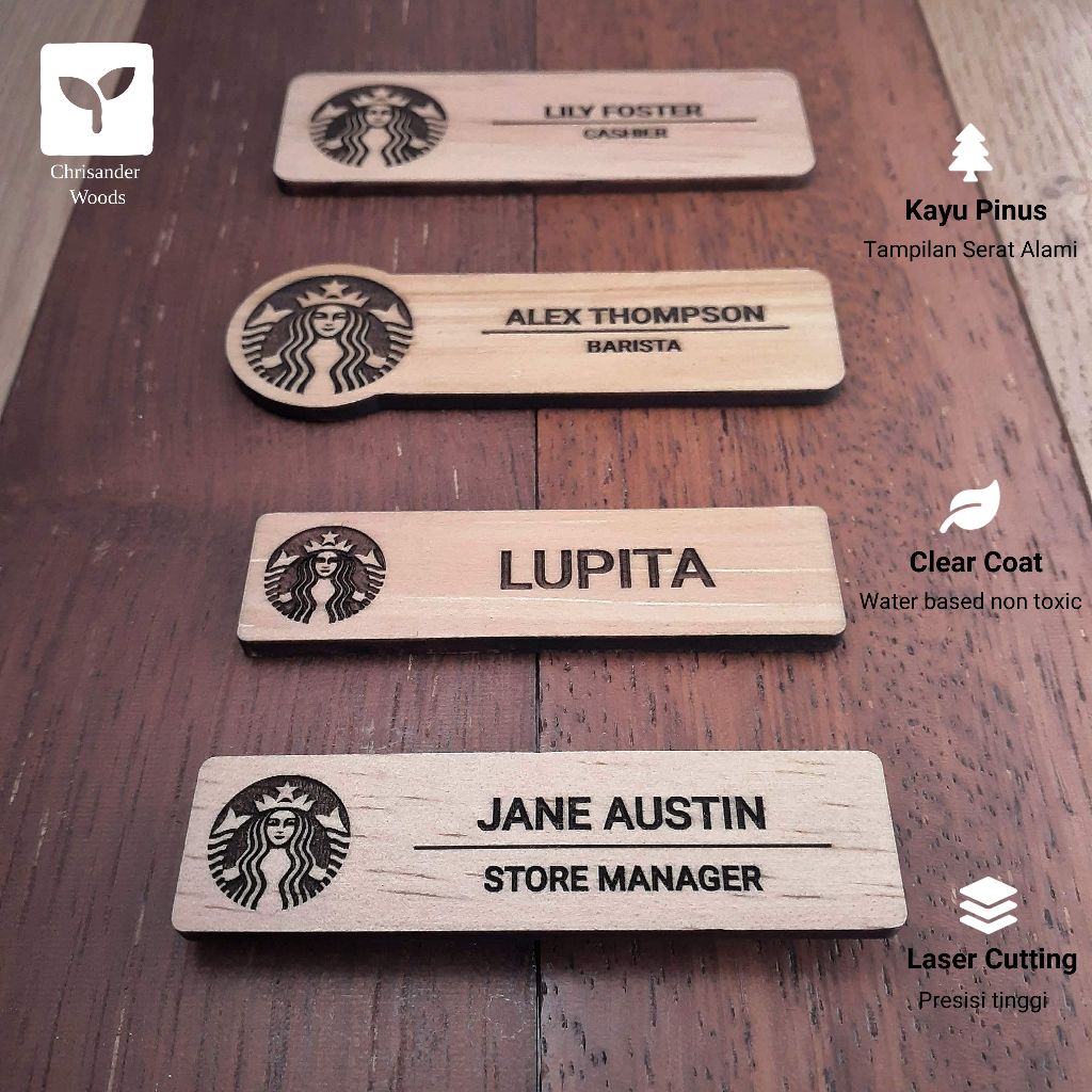 

Name Tag Magnet Custom Kayu | Custom Name Tag | Tag Nama Magnet Custom | Papan Nama Dada Magnet