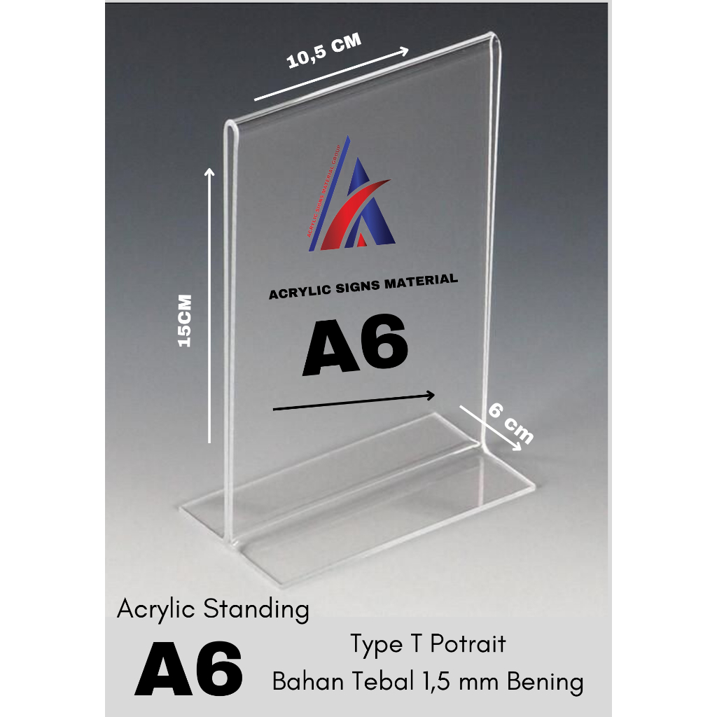 

AKRILIK DISPLAY A6 T PORTRAIT / TEMPAT BROSUR / TENT CARD ACRYLIC 1.5MM