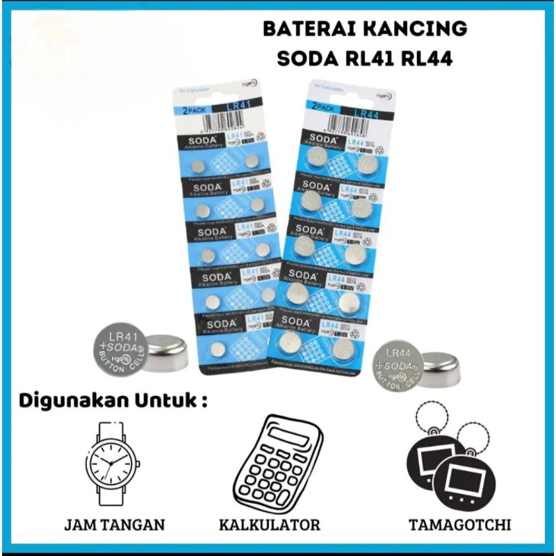 Baterai Kancing Soda LR41/LR44H/ Batu Batre Jam Tangan Timbangan Kalkulator Serbaguna