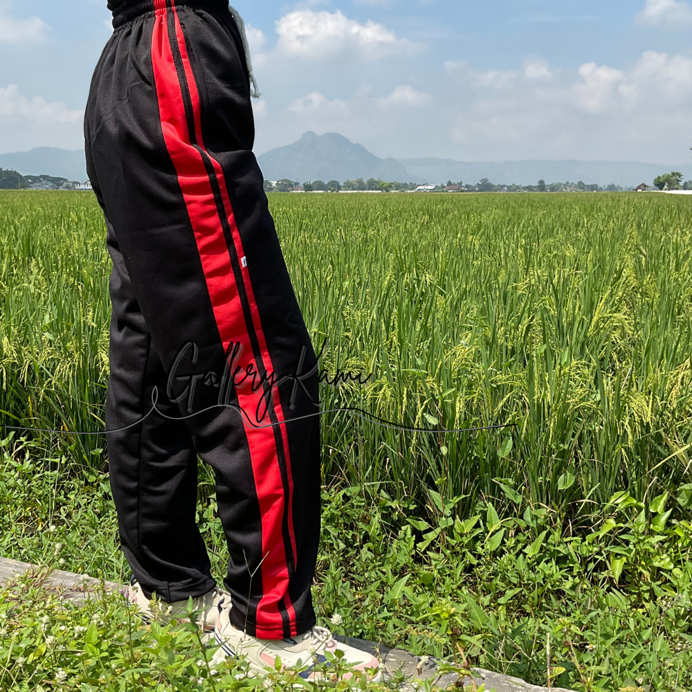 Celana Olahraga Panjang Training Stripe 1 Hitam Trening Simple Size L