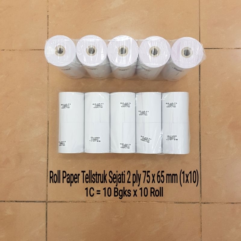 

Kertas Struk Kasir/Roll Paper/Tellstruk/Termal Roll 75x65 2ply (10 roll/pack)