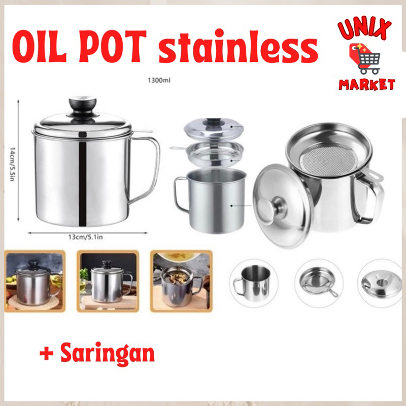 Wadah Saringan Minyak Oil Pot Stainless Gelas Saringan Minyak Oil Filter Pot