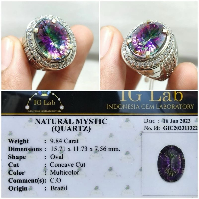 Natural Cincin Permata Mystic (Quartz) Color Rainbow Include Memo