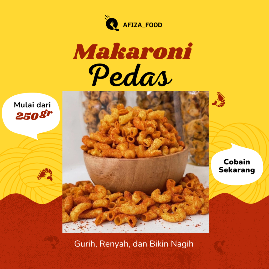 

(Termurah) 250 gram Makaroni Pedas Cemilan bikin Nagih Afiza Food Snack Pedas Dacil Makaroni