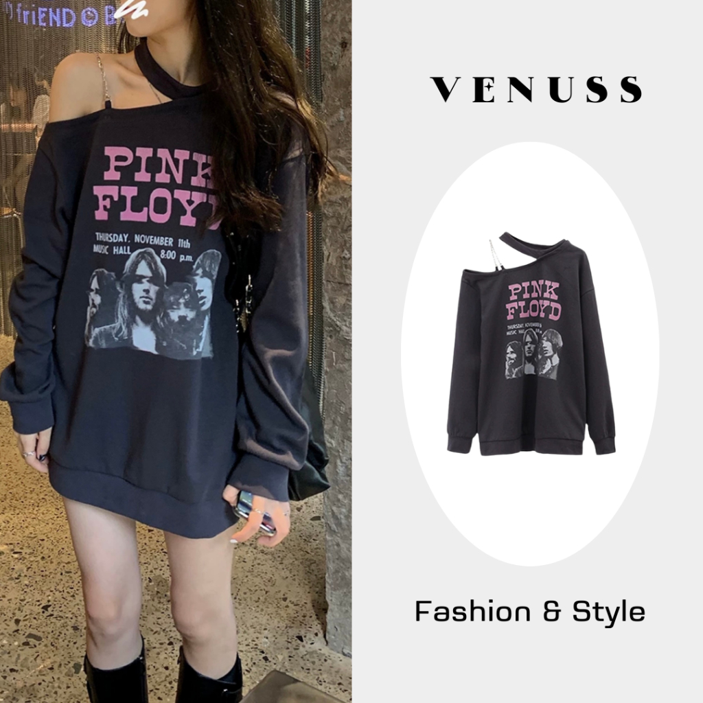 Off Shoulder Sweater With Chain Detail Korean Style/Sweater ala korea/Baju Import China/Off Shoulder