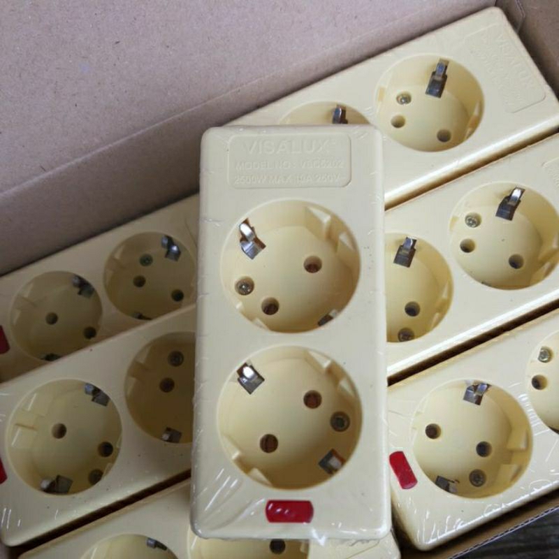 TERMINAL STOP KONTAK KUNINGAN VISALUX  2 LUBANG TANPA KABEL