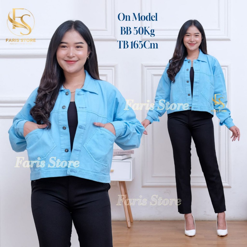 FARIS Jaket Crop Jeans Oversize Wanita LV Denim