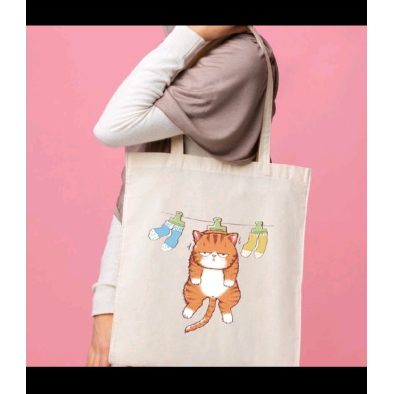 Tote Bag Blacu Motif Kucing Lucu (Tanpa Sleting)