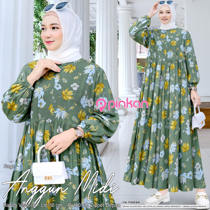 [PINKAN] NEW ANGGUN MIDI HANA #5 DIANA #3 SALORA #1#2 YUKI NARAYA KIRANA MIDI DRESS RAYON GAMIS RAYO