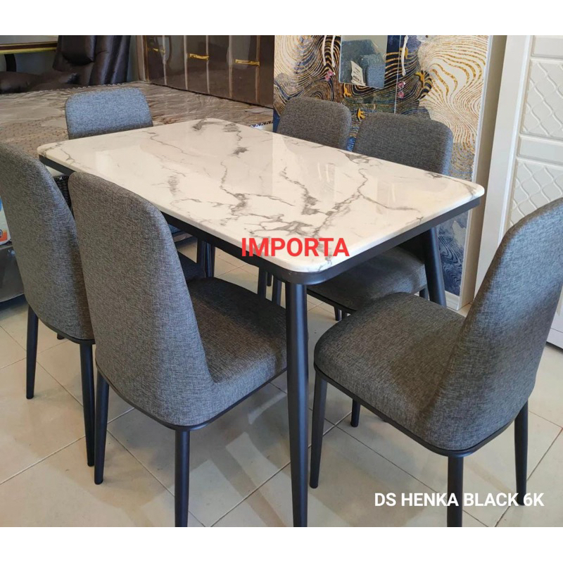 Meja Makan Marmer Full Besi / Meja Makan Batu / Meja Makan Minimalis / Meja Makan Import Besi