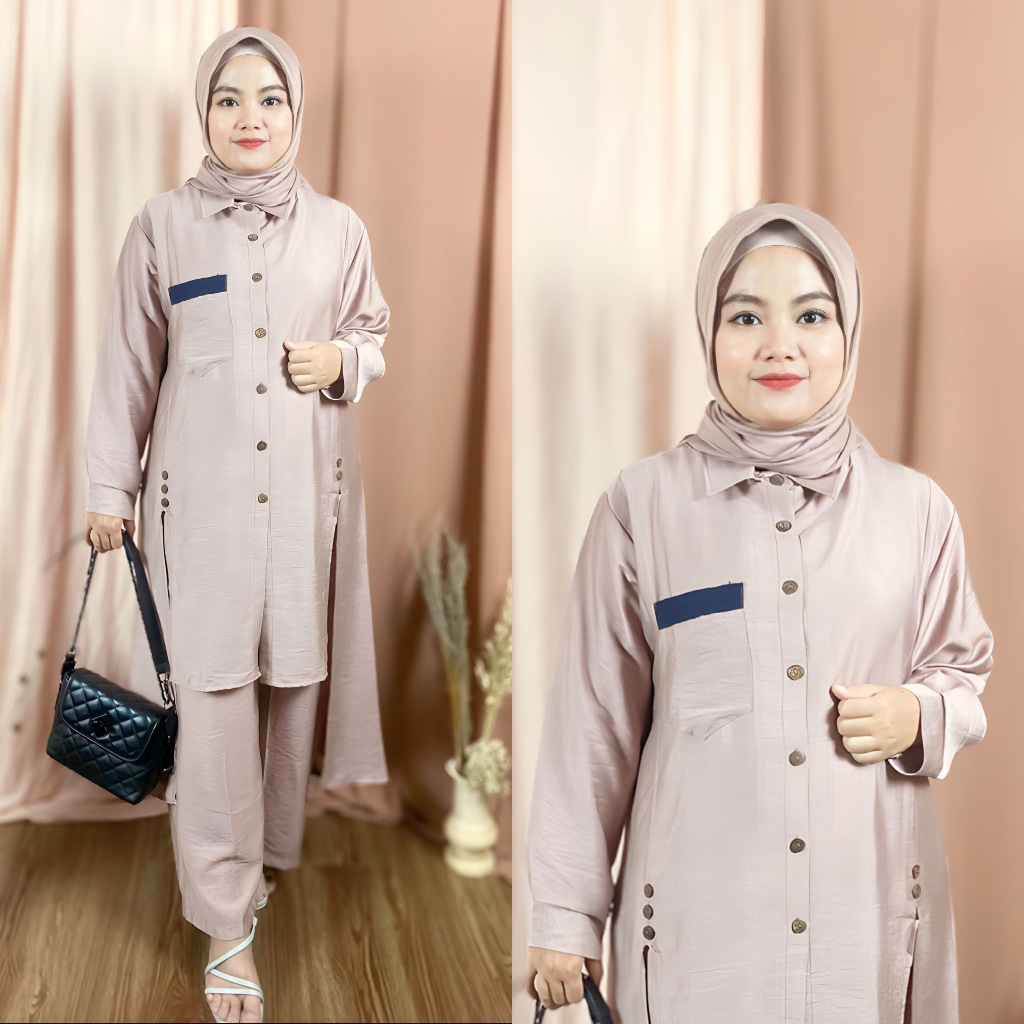 Setelan Tunik Muslim Moira Polos Kekinian Terbaru 2024