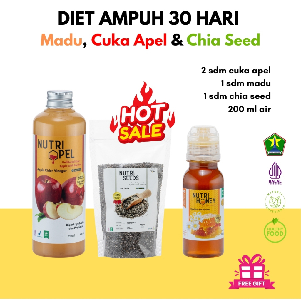 

Nutridiet - Paket 3in1 Madu Raw Honey Cuka Apel With Mother Chiaseed Premium