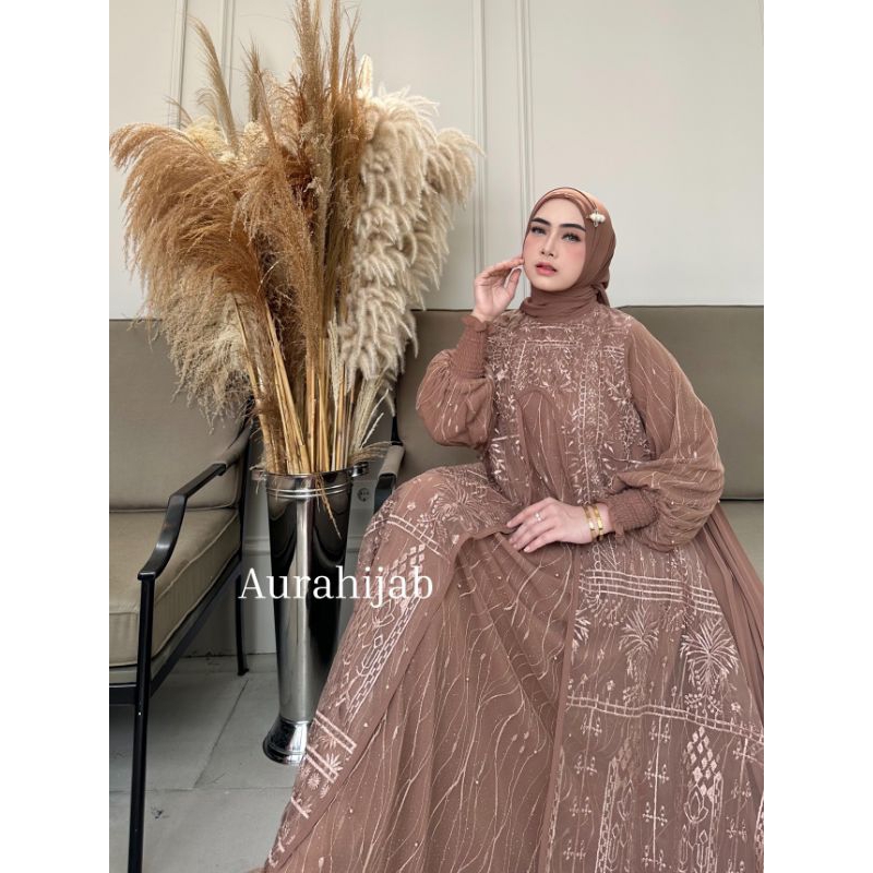 Gamis Aura set 2 in 1 gamis + hijab by aura hijab