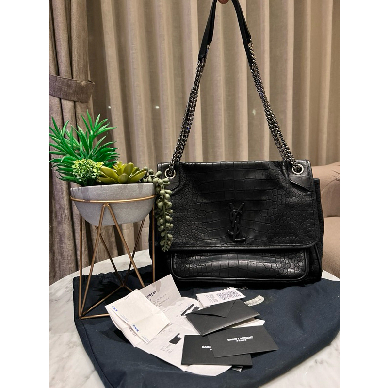 YSL Croco Embossed Nubuck Niki Monogram Large