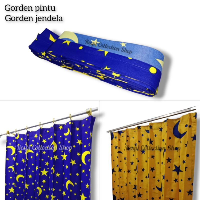 gorden jendela dan pintu kamar motif bulan bintang / gorden jendela panjang 2 meter / gorden pintu k