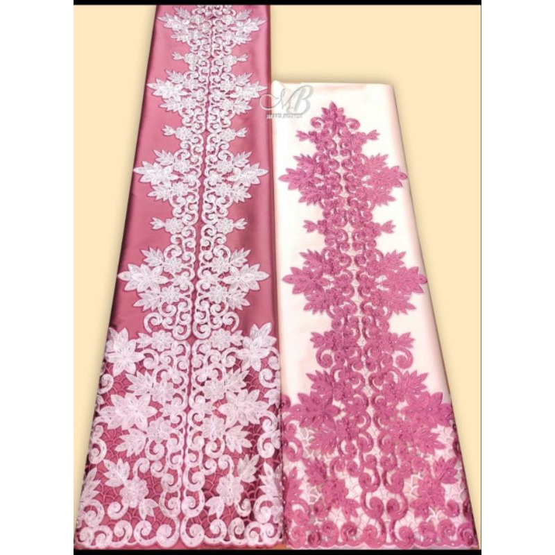 Bahan Baju Abaya Taveta Bordir dan Payet/Bahan Taveta Silky/Motif Bordir Mulz - 9