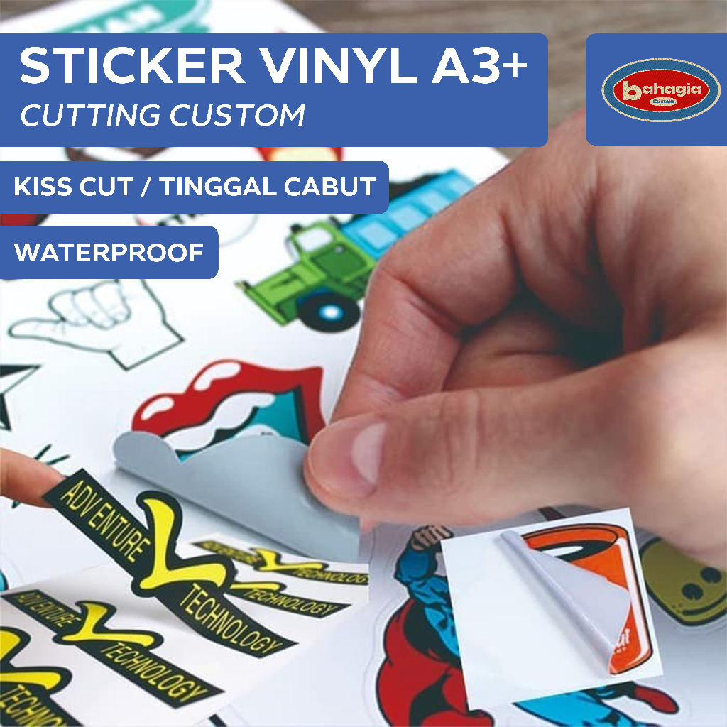 

Cetak Stiker Vinyl A3+ Cutting Kiss Cut / Cetak Stiker Label