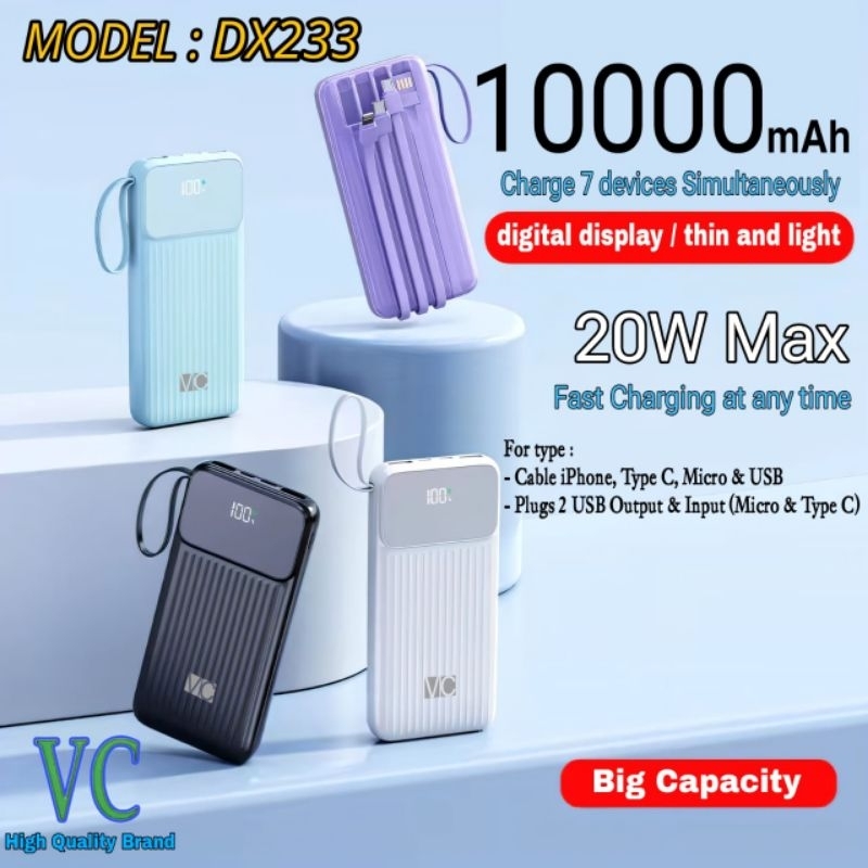 Power Bank merk VC DX241 20.000 MAH DX114 10.000 MAH DX251 10.000 MAH DX160 20.000 MAH DX261 10.000 