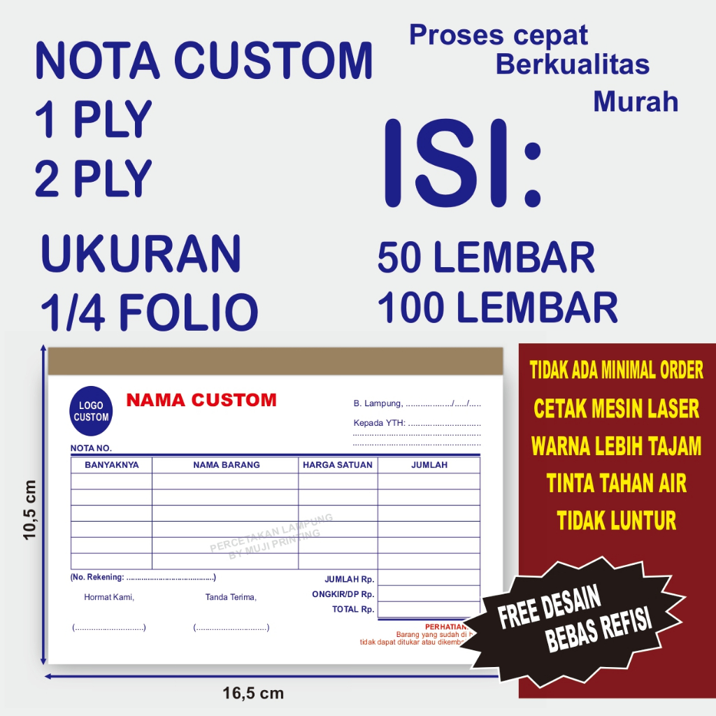 

NOTA CUSTOM 1/4 FOLIO, 2 PLY BAHAN NCR