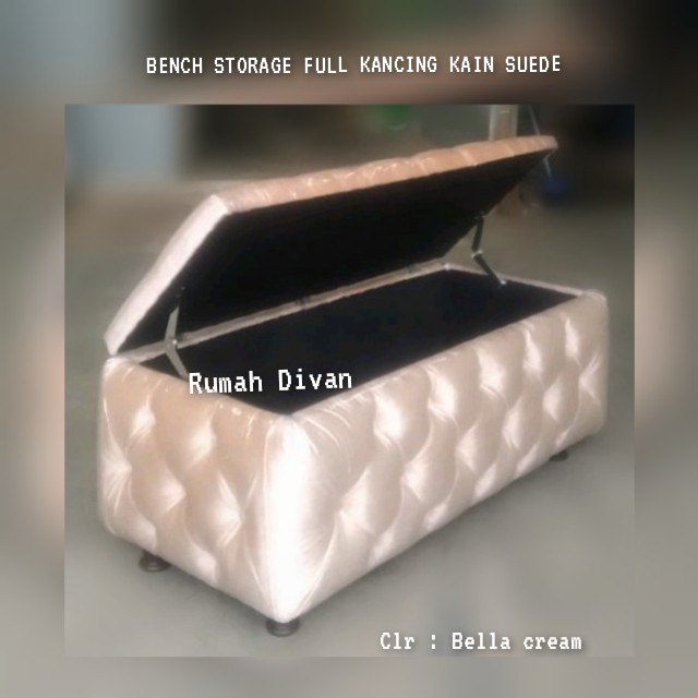 Bench Storage Box Motif Kancing Kain Suede/Oscar