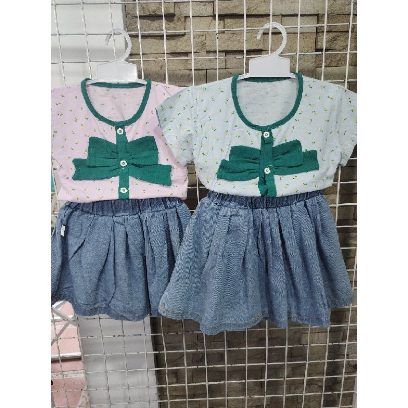 setelan rok jeans pendek anak 2-5 tahun