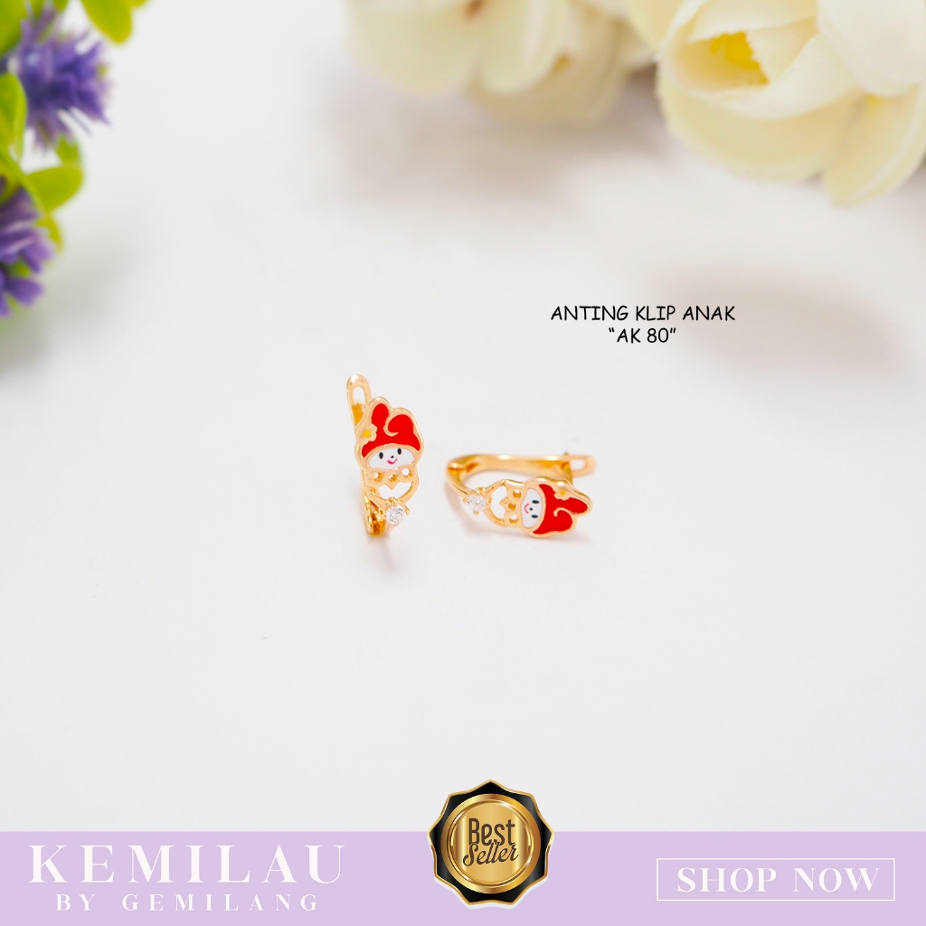 ANTING EMAS ANAK KLIP KARAKTER KELINCI / ANTING JEPIT EMAS AKDAR 6K (300) & 8K (375) (AK 80, 81, 82)