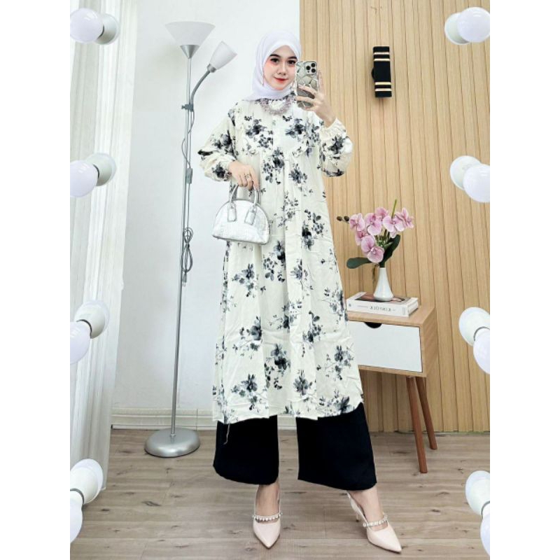 set long tunik kekinian set long tunik modern crinkle