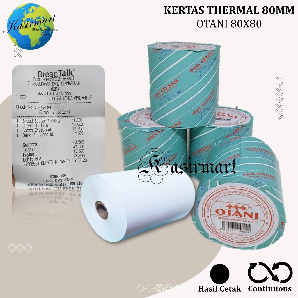 

Kertas Roll Struk Kasir Thermal Otani 80x80 / 79x80 Support Printer 80mm Kasir Struk ATM